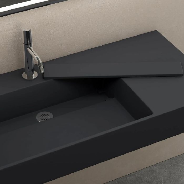 Умивальник REA ARCHI 90 BLACK MATT накладний підвісний