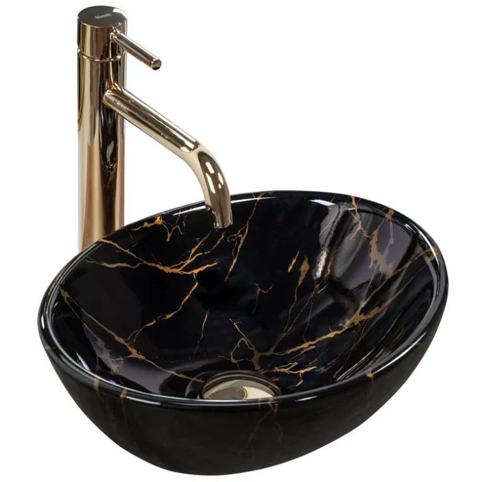 Умывальник REA SOFIA MINI BLACK MARBLE SHINY накладной