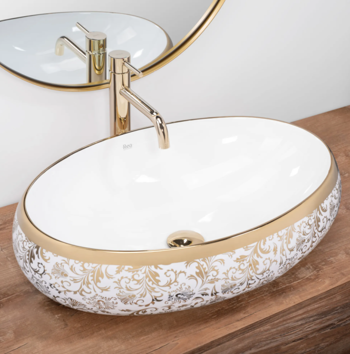 Умивальник REA MERYL WHITE GOLD накладний