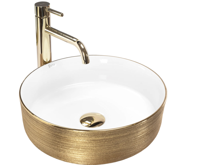 Умивальник REA SAMI BRUSHED GOLD WHITE накладний