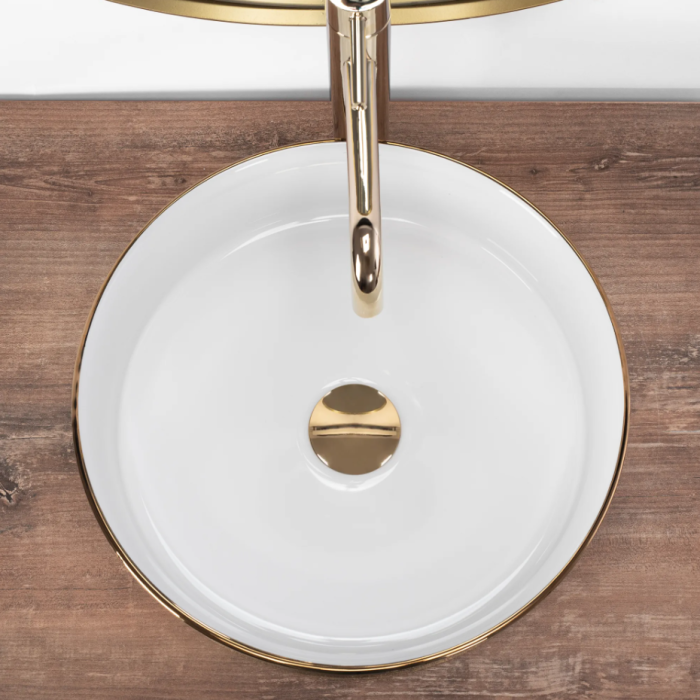 Умивальник REA SAMI BRUSHED GOLD WHITE накладний