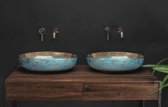 Умивальник REA MARGOT BLUE GOLD накладний