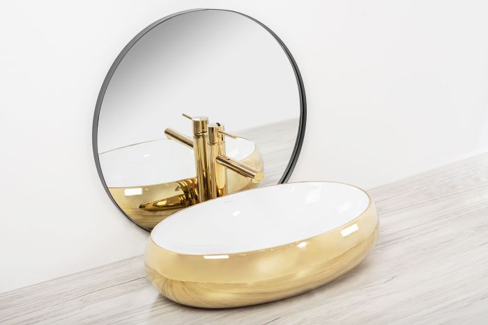 Умывальник REA MELANIA WHITE/GOLD накладной белый/золотой