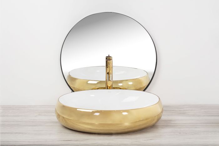 Умывальник REA MELANIA WHITE/GOLD накладной белый/золотой