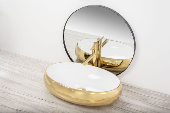 Умывальник REA MELANIA WHITE/GOLD накладной белый/золотой