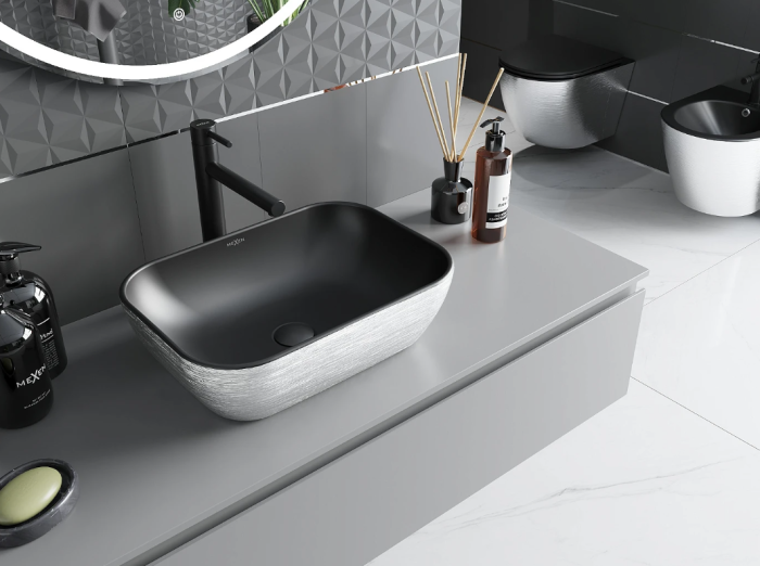 Умывальник MEXEN RITA SILVER BRUSHED BLACK MATT накладной