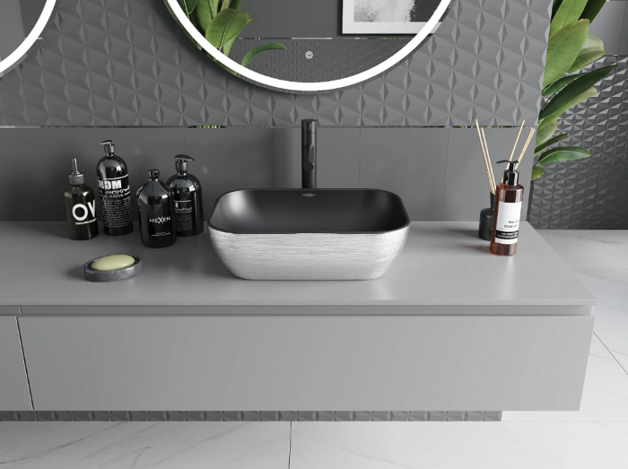 Умывальник MEXEN RITA SILVER BRUSHED BLACK MATT накладной