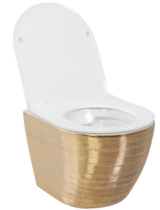 Подвесной унитаз REA CARLO FLAT BRUSH GOLD золотой