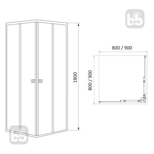 Душова кабіна BLACK VELUM 90*90*180см квадратна, скло "Black linia" 4мм, чорний мат