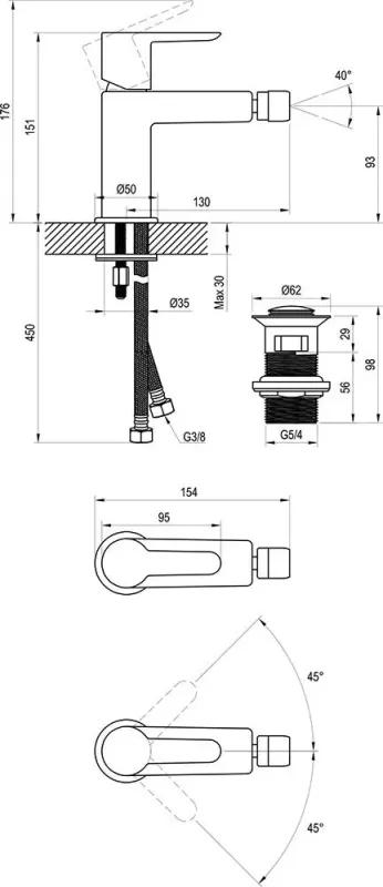 Смеситель для биде PU 055.20 Puri X070189 RAVAK