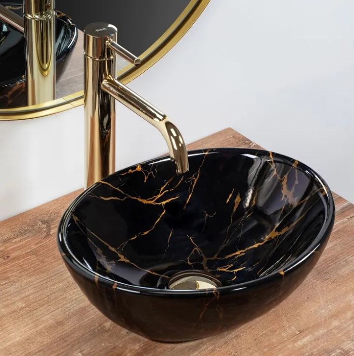 Умывальник REA SOFIA MINI BLACK MARBLE SHINY накладной