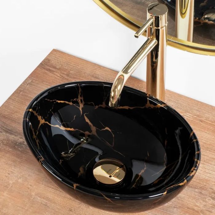 Умывальник REA SOFIA MINI BLACK MARBLE SHINY накладной