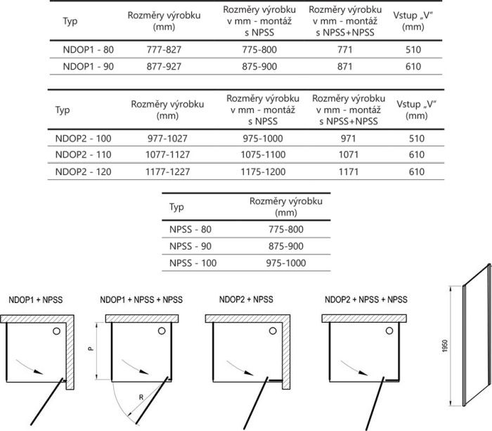 Душова стінка нерухома одноелементна NPSS-90 Transparent Black 90O70300Z1 RAVAK