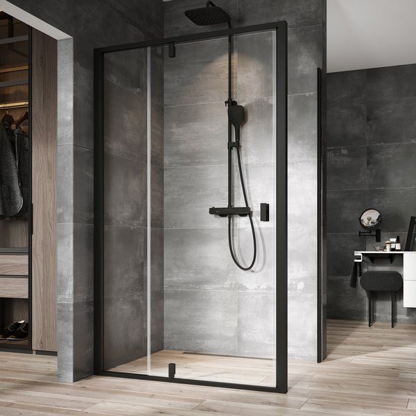 Душова стінка нерухома одноелементна NPSS-90 Transparent Black 90O70300Z1 RAVAK