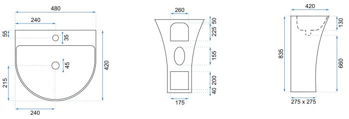 Умивальник REA RITA SLIM WHITE білий підлоговий