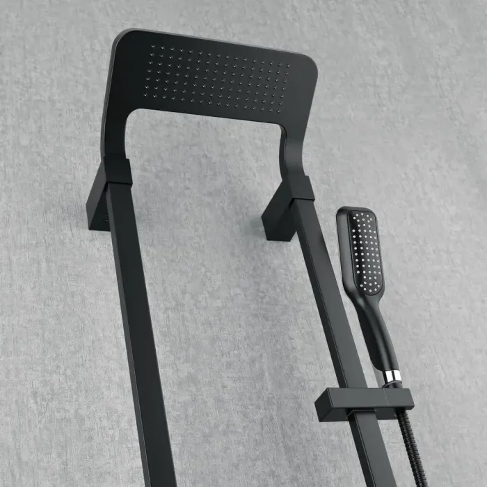 Душевая кабина 90*90 б/п, проф.черный мат, стекло прозр, (8 мм), распашная ASIGNATURA Turia + Душевая панель ASIGNATURA Unique, черная