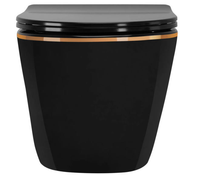 Подвесной унитаз REA CARLO BLACK MINI FLAT GOLD EDGE черный