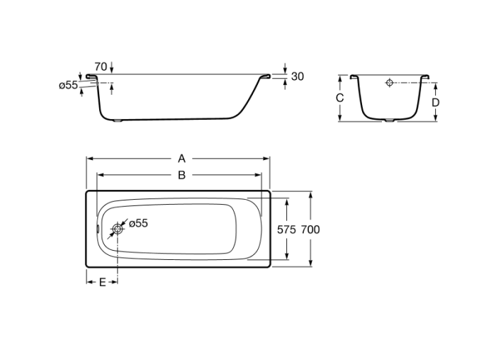 Ванна прямокутна сталева Roca CONTESA 160*70см без ніжок