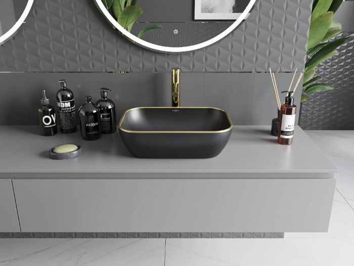 Умивальник MEXEN RITA BLACK MATT GOLD EDGE накладний
