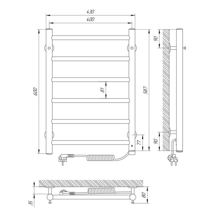 Полотенцесушитель АЛЬФА П6 400*600, правый