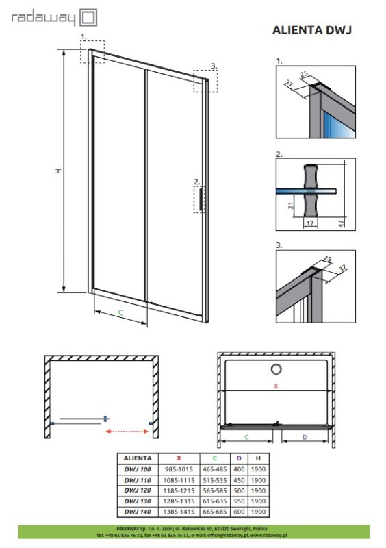 Душові двері Radaway Alienta Black DWJ 1400х1900 прозоре скло