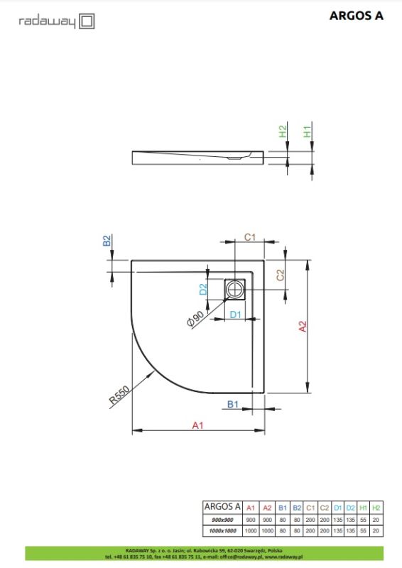 Душовий піддон Radaway Argos A 900x900x55 білий