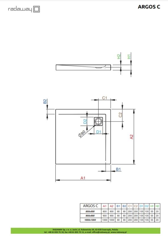 Душовий піддон Radaway Argos C 900x900x55 білий