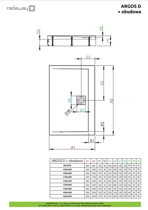 Душовий піддон Radaway Argos D на ніжках 900x800x55 білий