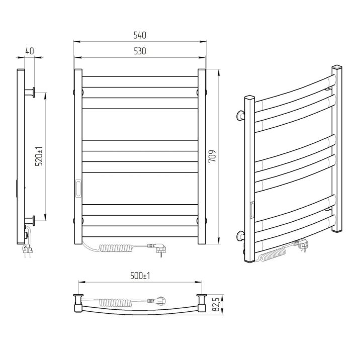 Рушникосушка АТЛАНТ ЧФЧ6, 500*700, ліва  R3, чорный мат