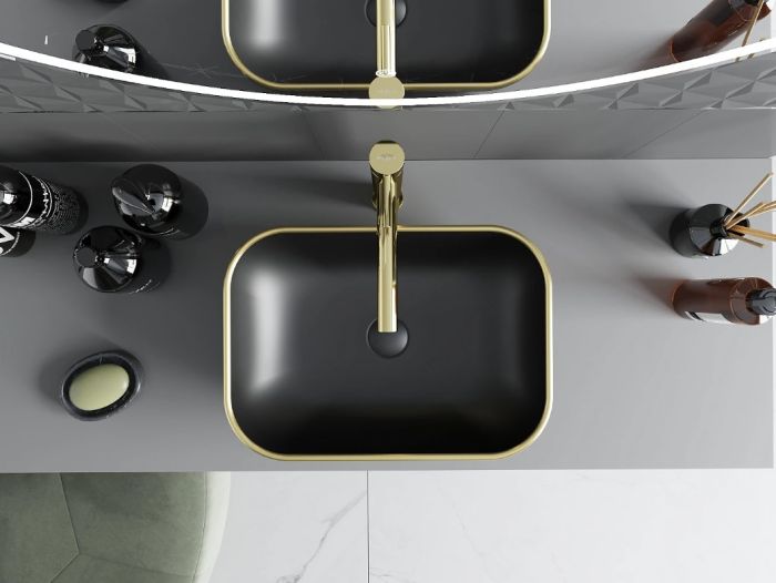 Умивальник MEXEN RITA BLACK MATT GOLD EDGE накладний