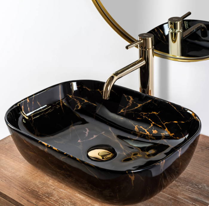 Умывальник REA BELINDA BLACK MARBLE SHINY накладной