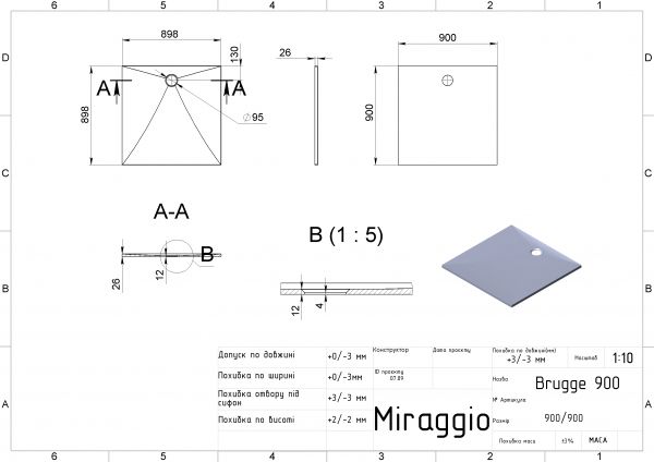Душовий піддон 90x90 Miraggio BRUGGE MIRASTONE BLACK