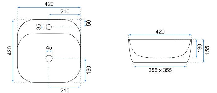 Умывальник REA LUIZA 42 GREY MAT накладной серый матовый