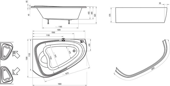 Ванна асиметрична ліва LOVE STORY II 196x139, RAVAK