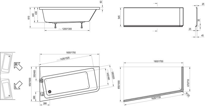 Панель до ванни фронтальна A 10° 170 R, RAVAK