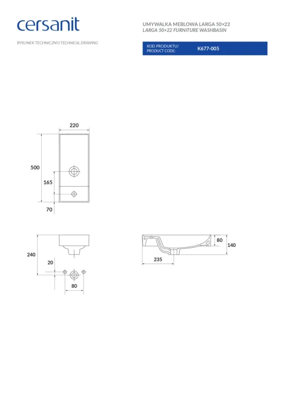 Умивальник 50 см Larga CCWF1008671603 Cersanit