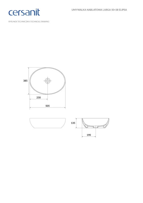 Умывальник 50 см Larga Beige CCWT1001446401 Cersanit