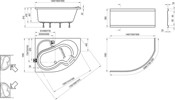 Ванна асиметрична ліва ROSA I 150x105, RAVAK