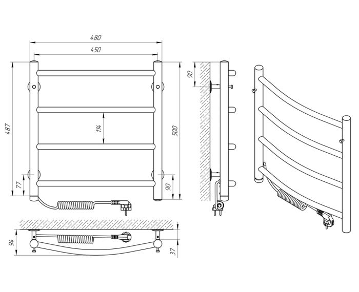 Рушникосушка КЛАСІК П4 450*500, ліва S3