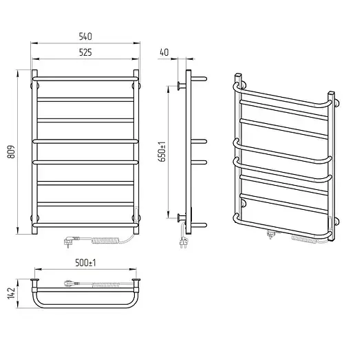 Рушникосушка КОМФОРТ ЧФЧ8 500*800 права, R3, чорний мат