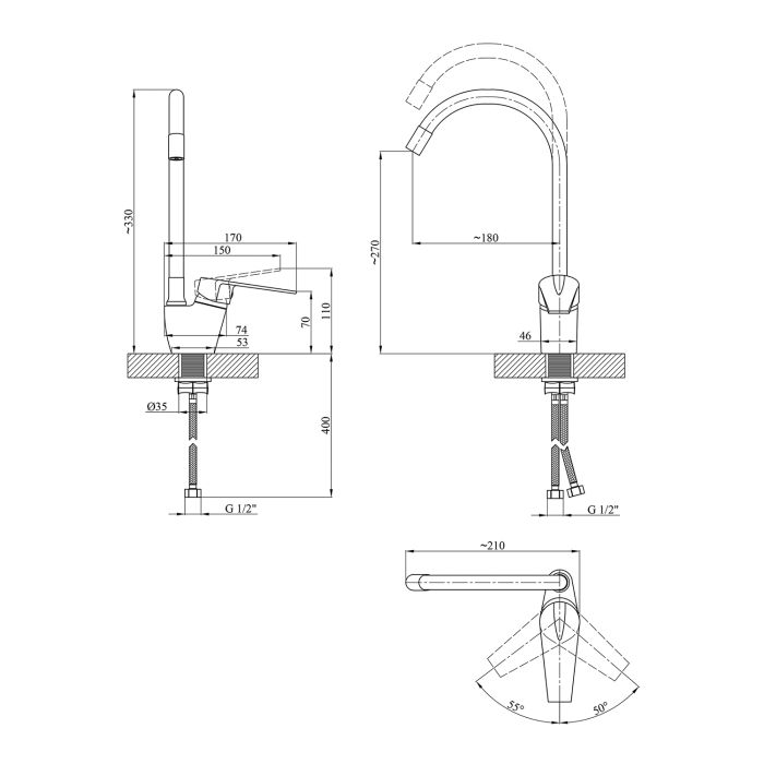 Смеситель для кухни Kroner KRM Odra - C032BLK