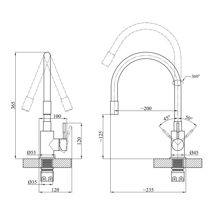 Змішувач для кухні з гнучким виливом Agua Acero - INOX035NS-1