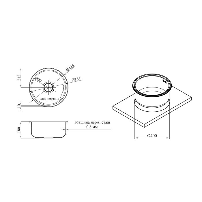 Кухонная мойка Kroner KRP Satin – 430 (0.8 мм)