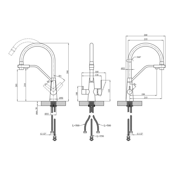 Смеситель для кухни с подключением к фильтру Kroner KRP Edelstahl Klassisch - PVD03817BLK