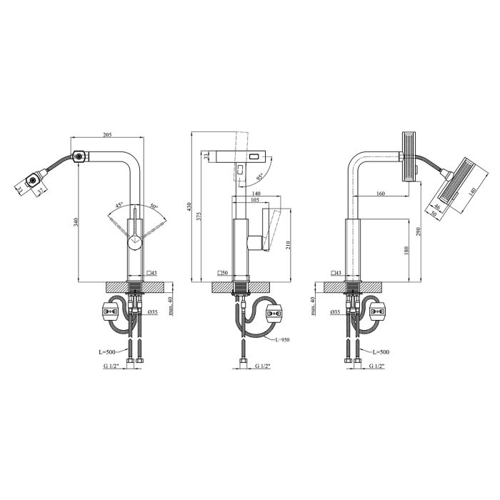 Смеситель для кухни с выдвижным изливом Kroner KRP Edelstahl Klassisch - SCH03918