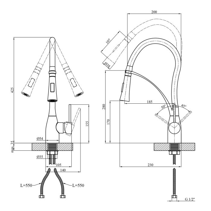 Змішувач для кухні Kroner KRP Ersel - GRP03393BLK