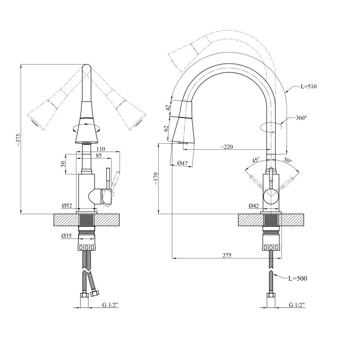 Змішувач для кухні Kroner KRP Edelstahl Klassisch - ESG031BLK