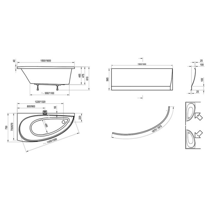 Панель до ванни права A AVOCADO R 160, RAVAK