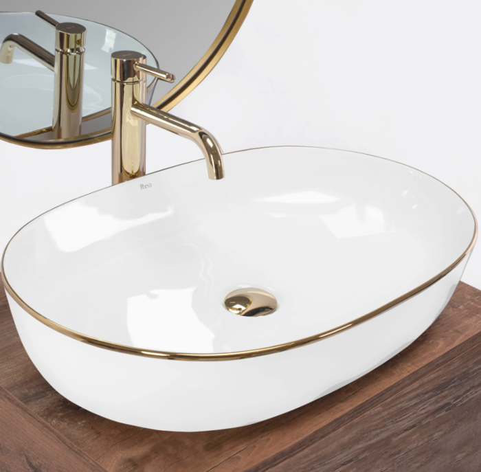 Умивальник REA CLEO 61 WHITE GOLD EDGE накладний