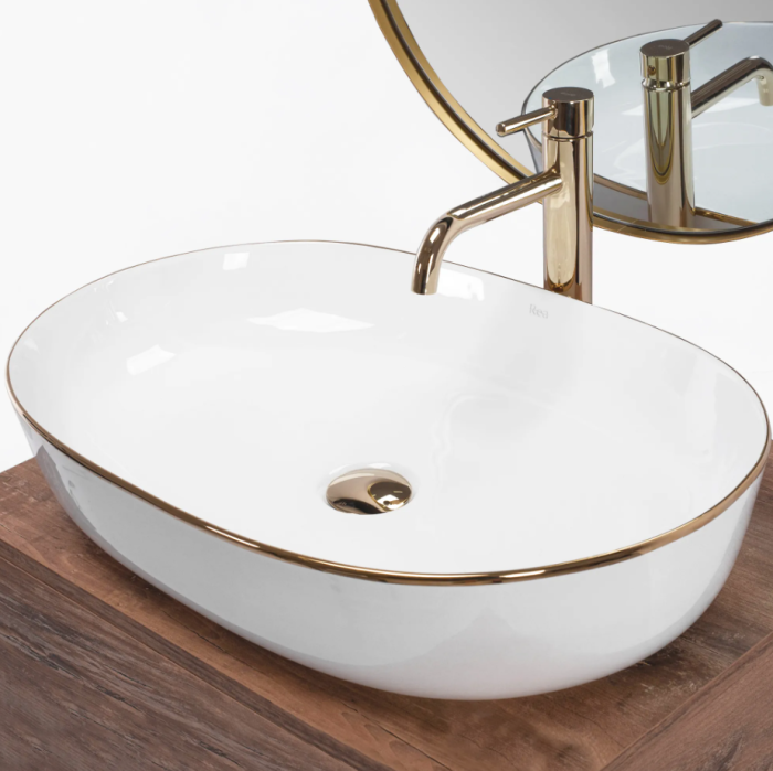 Умивальник REA CLEO 61 WHITE GOLD EDGE накладний